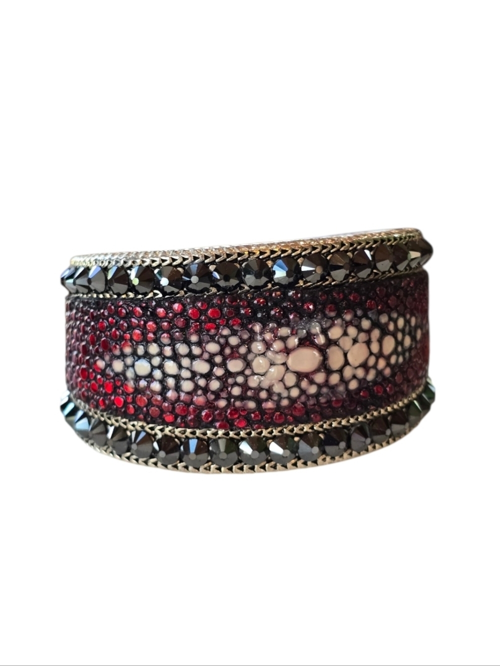 Whimsical Originals Sterling Silver Red Black Leather Crystal Cuff Bracelet